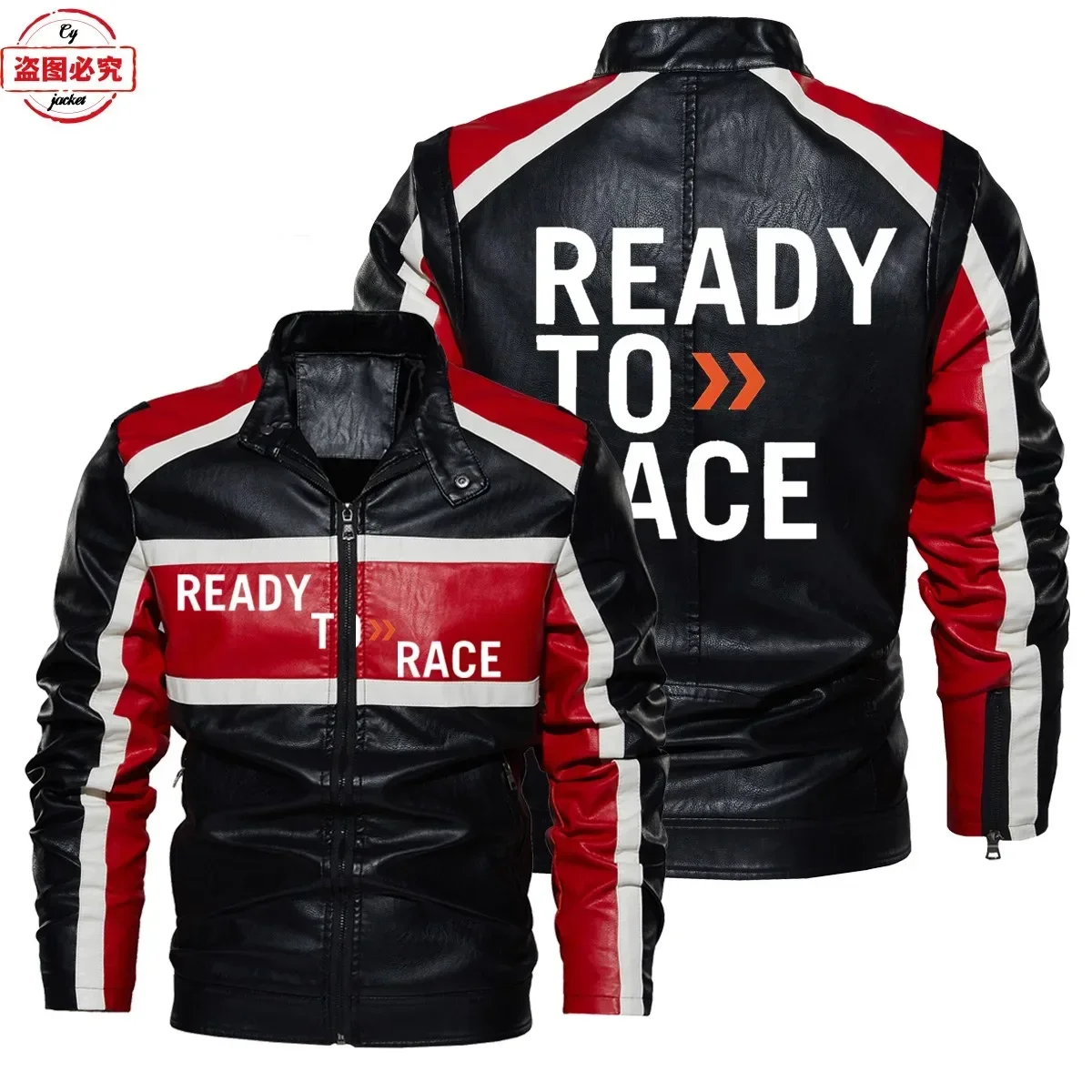 Leather Work Jacket With Hood - Ready To Race Logo Printed Off-road