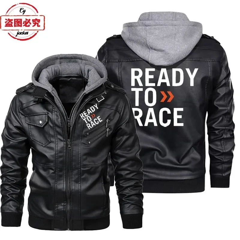 Leather Work Jacket With Hood - Ready To Race Logo Printed Off-road