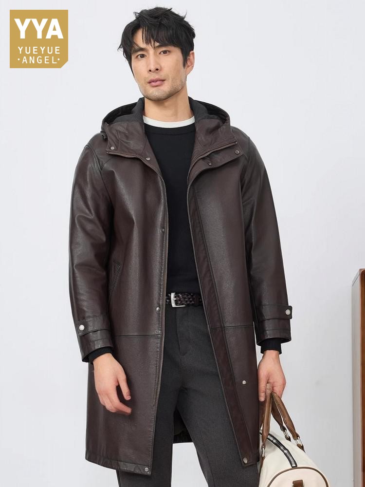 Leather Work Jacket With Hood - Fashion Mens Autum New Hooded Cowhide