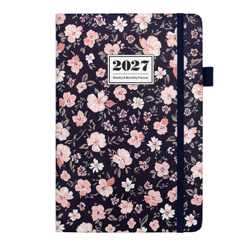 Leather Work Notepad - English 2027 Schedule Planner Notepad Flower