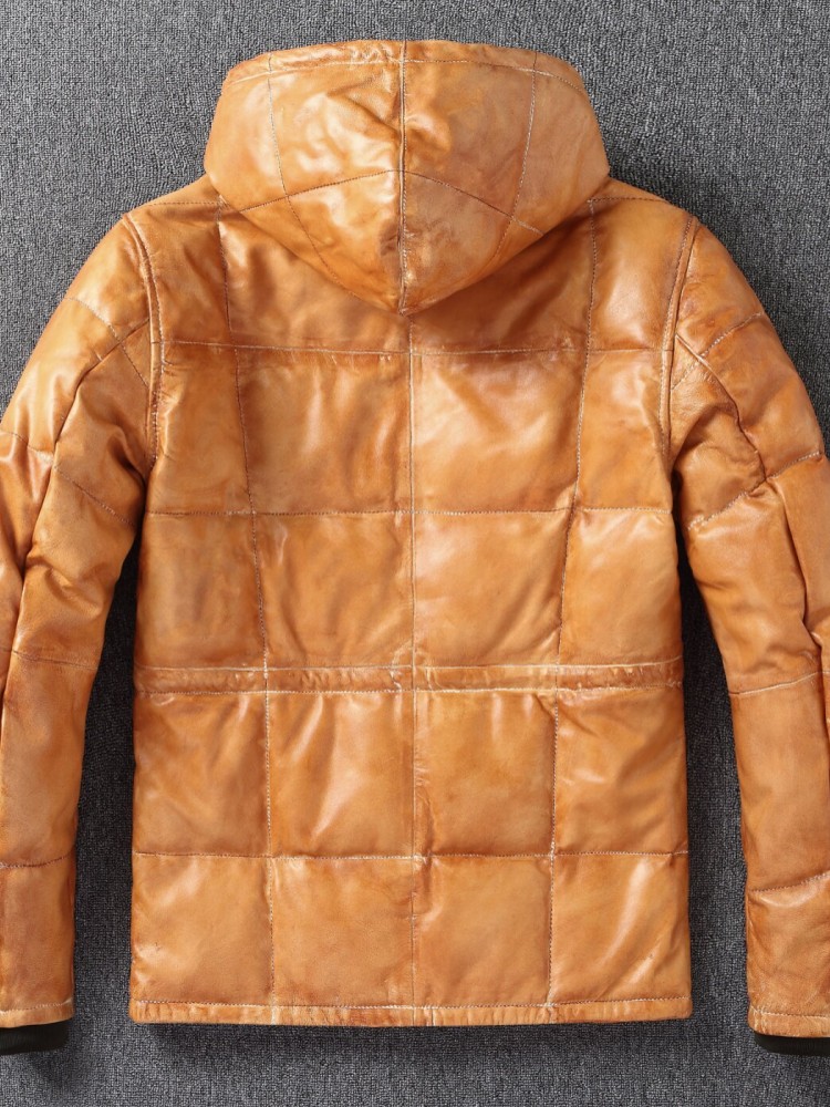 Winter Mens Sheepskin Genuine  - Leather Work Jacket With Hood 评论和价格
