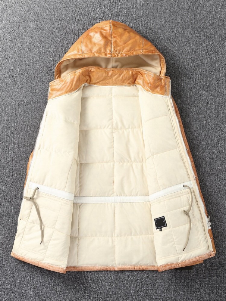 Winter Mens Sheepskin Genuine  - Leather Work Jacket With Hood 评论和价格
