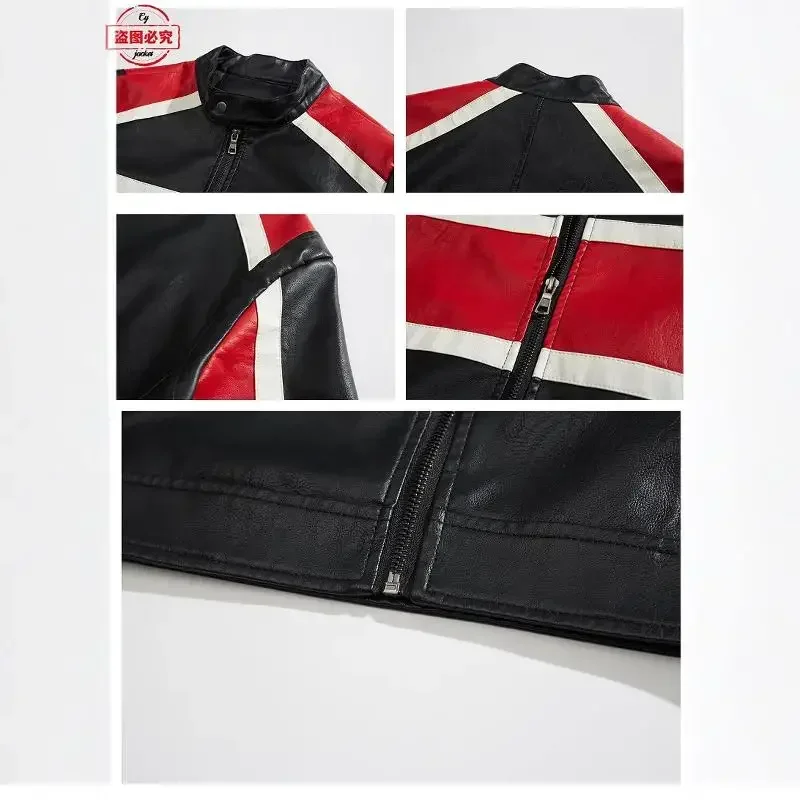 Ready To Race Logo Printed Off - Leather Work Jacket With Hood 评论和价格