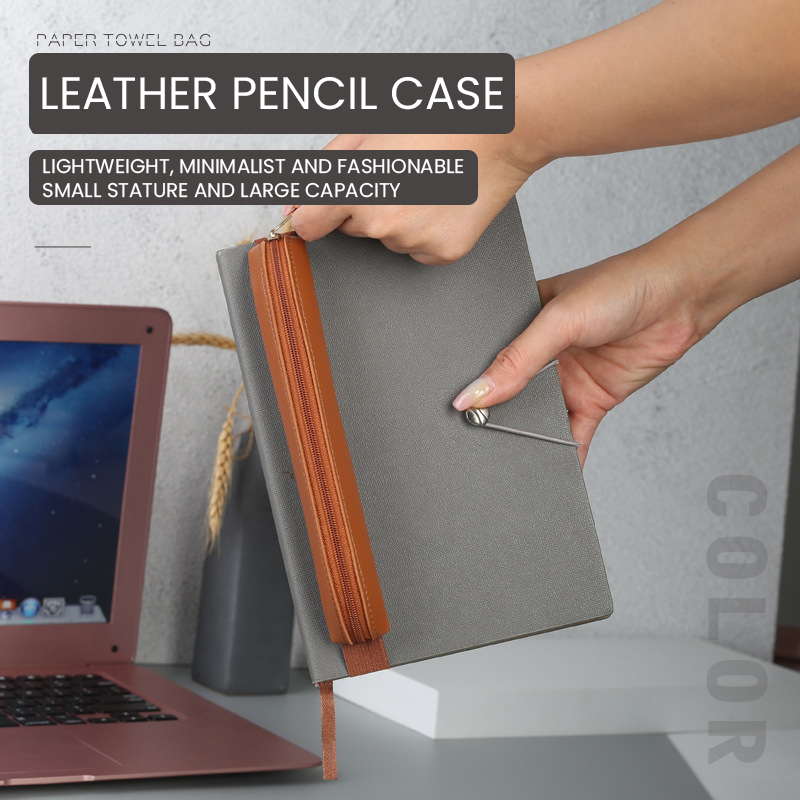 Pu Leather Pen Holder Zippered - Leather Work Notepad 评论和价格