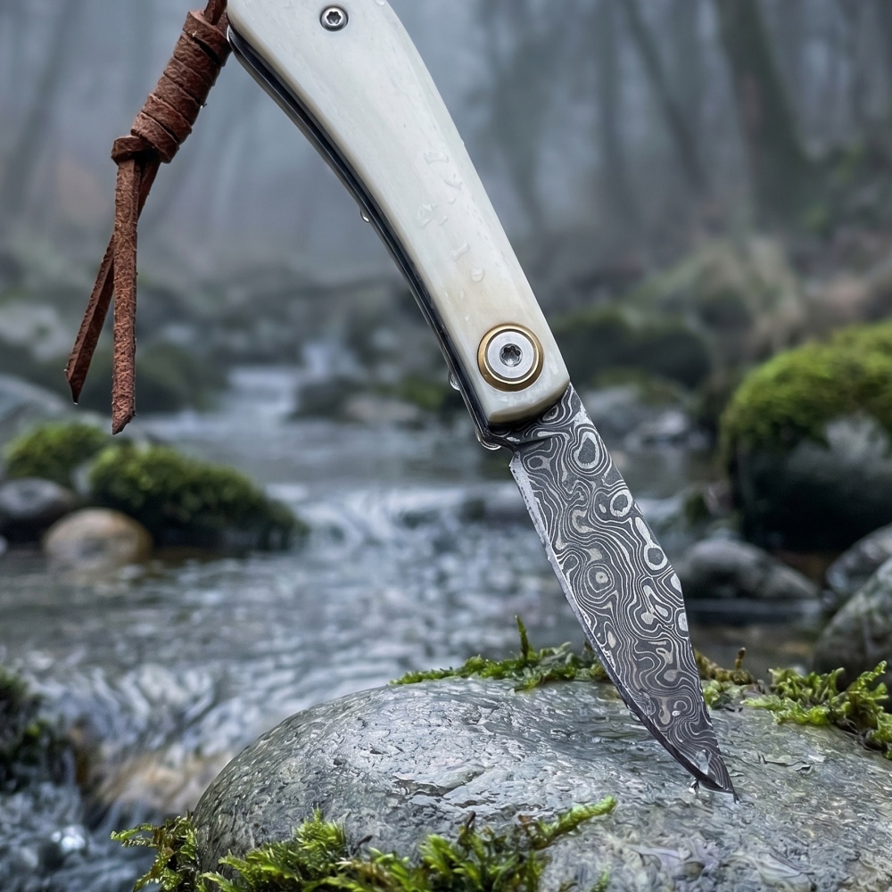 Damascus Folding Knife with Hi - Bone Folder Tool 评论和价格