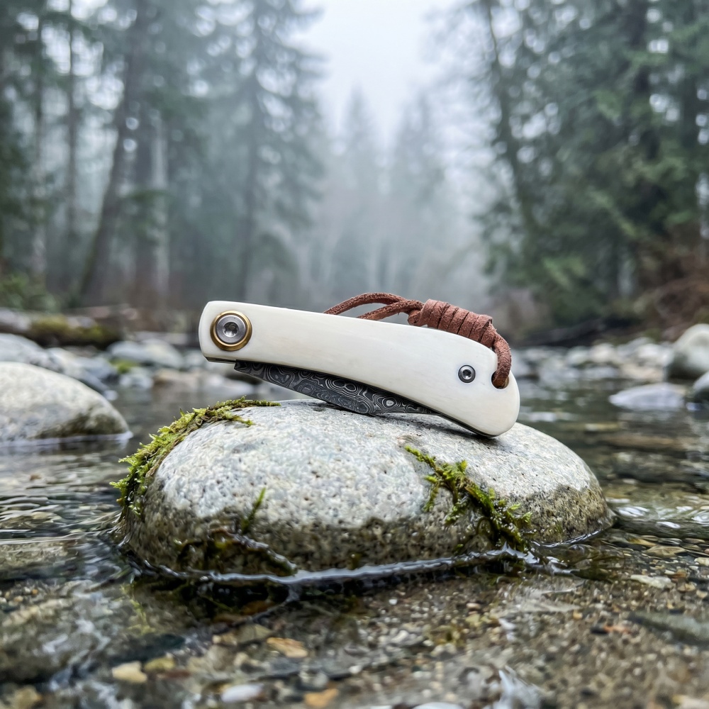 Damascus Folding Knife with Hi - Bone Folder Tool 评论和价格