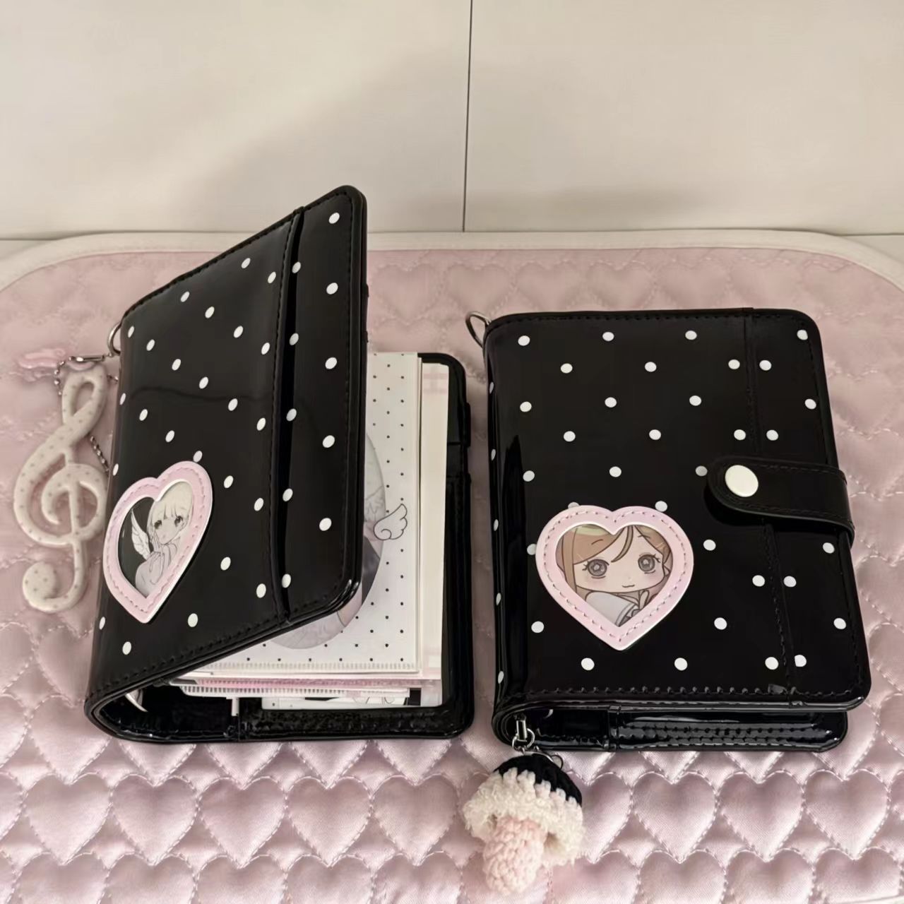 Korean Style Polka Dot Heart M - Leather Work Notepad 评论和价格