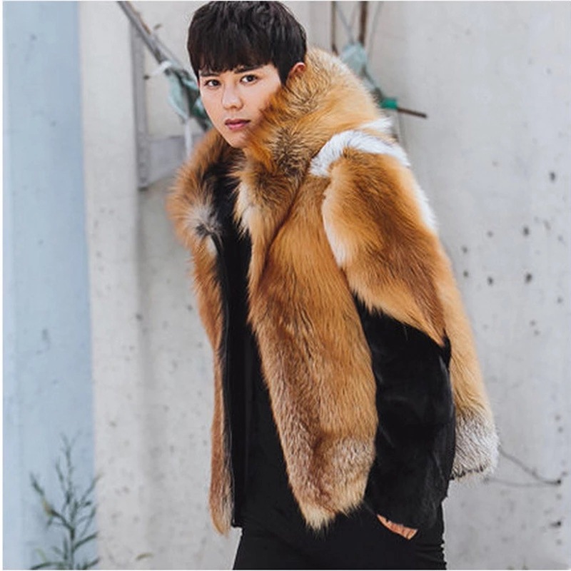 2026 Men Faux Fur Fox Coats Sh - Leather Work Jacket With Hood 评论和价格