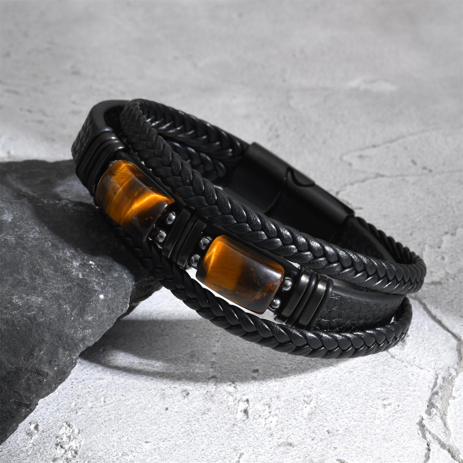 Men Braided Leather Bangle Tig - Leatherwork Logo 评论和价格