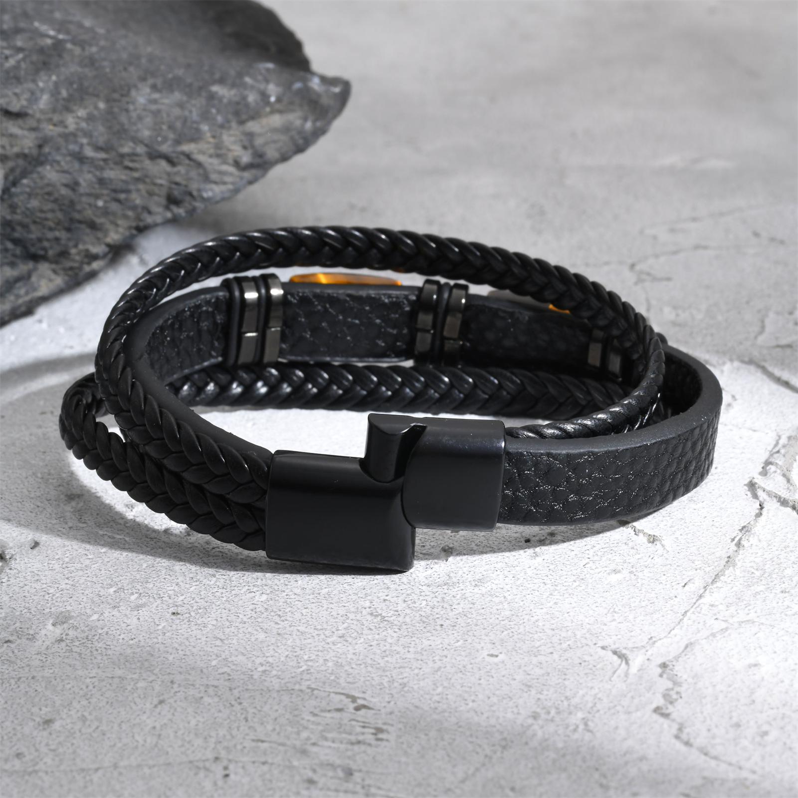 Men Braided Leather Bangle Tig - Leatherwork Logo 评论和价格