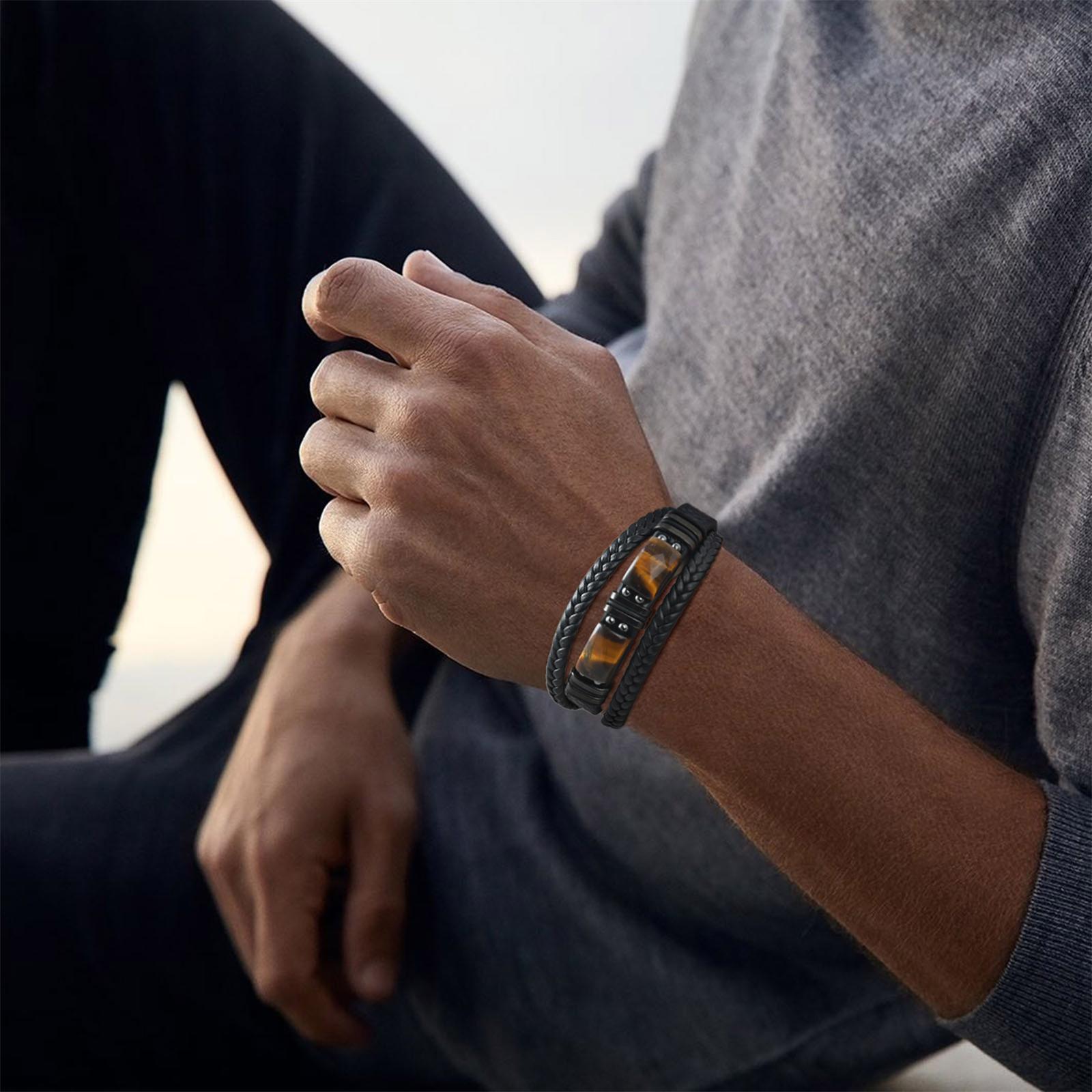 Men Braided Leather Bangle Tig - Leatherwork Logo 评论和价格