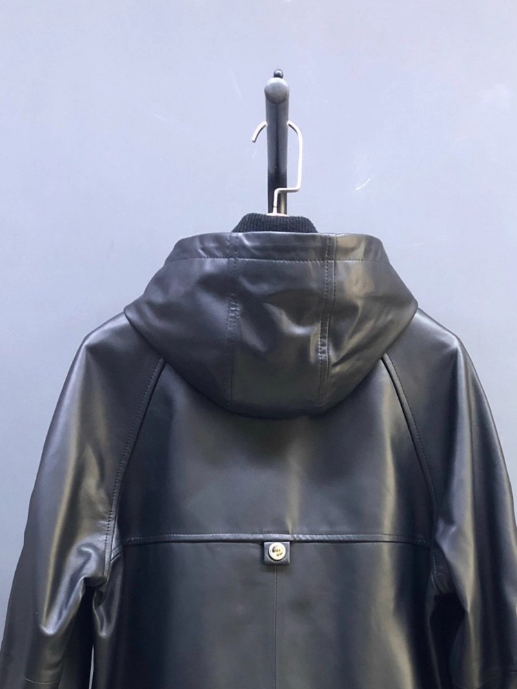 Hot Sale Autumn Women Natural  - Leather Work Jacket With Hood 评论和价格