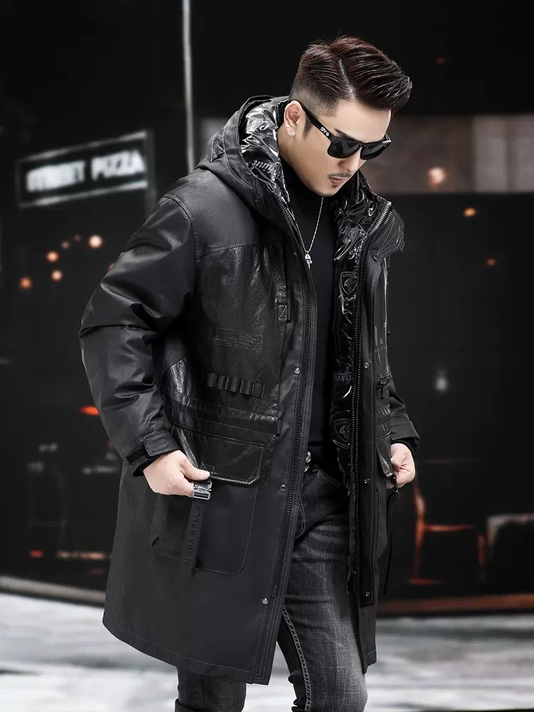 Winter Genuine Leather Coat Me - Leather Work Jacket With Hood 评论和价格