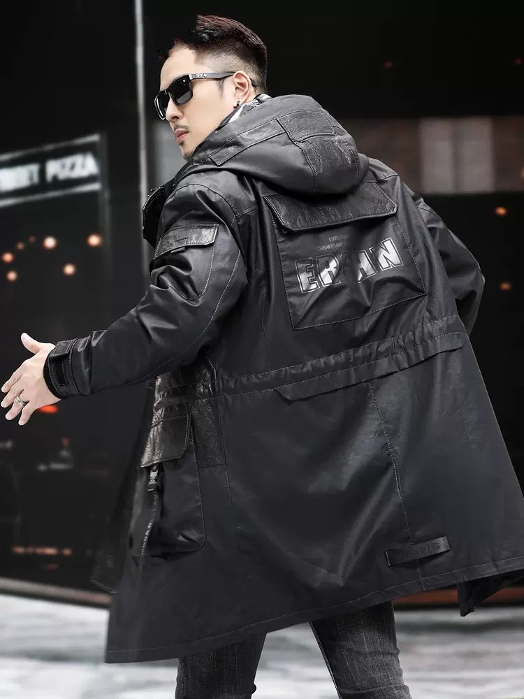 Winter Genuine Leather Coat Me - Leather Work Jacket With Hood 评论和价格