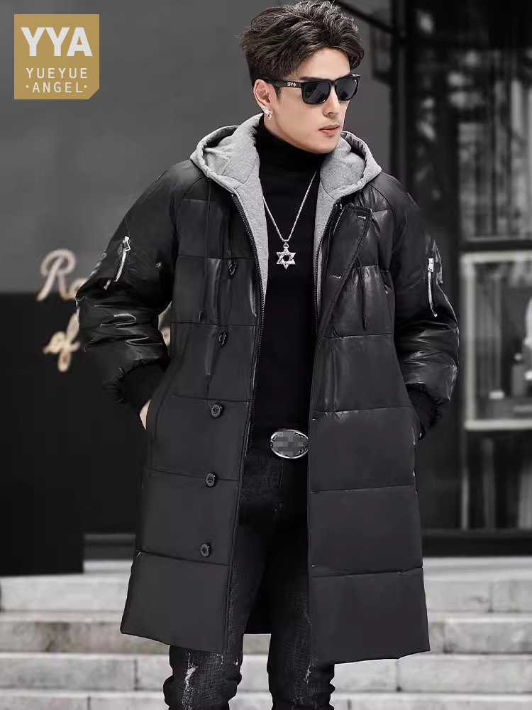 Winter New Men Hooded Long Gen - Leather Work Jacket With Hood 评论和价格
