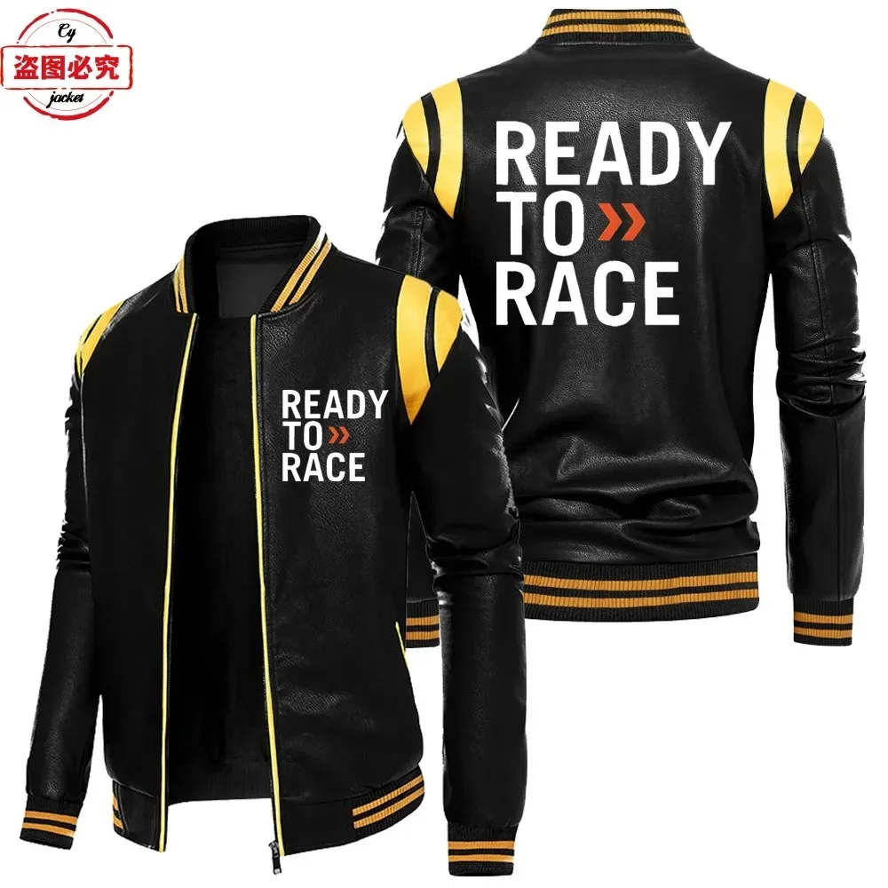 Ready To Race Logo Printed Off - Leather Work Jacket With Hood 评论和价格