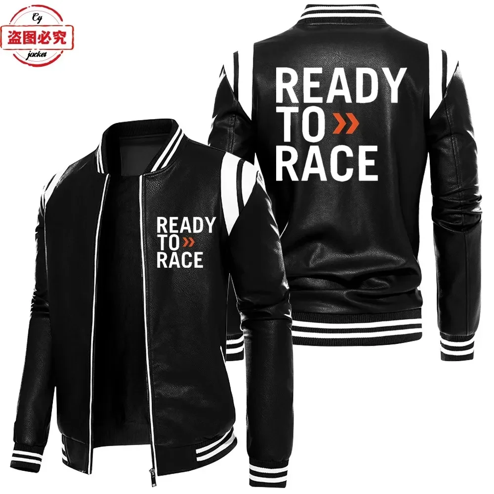 Ready To Race Logo Printed Off - Leather Work Jacket With Hood 评论和价格
