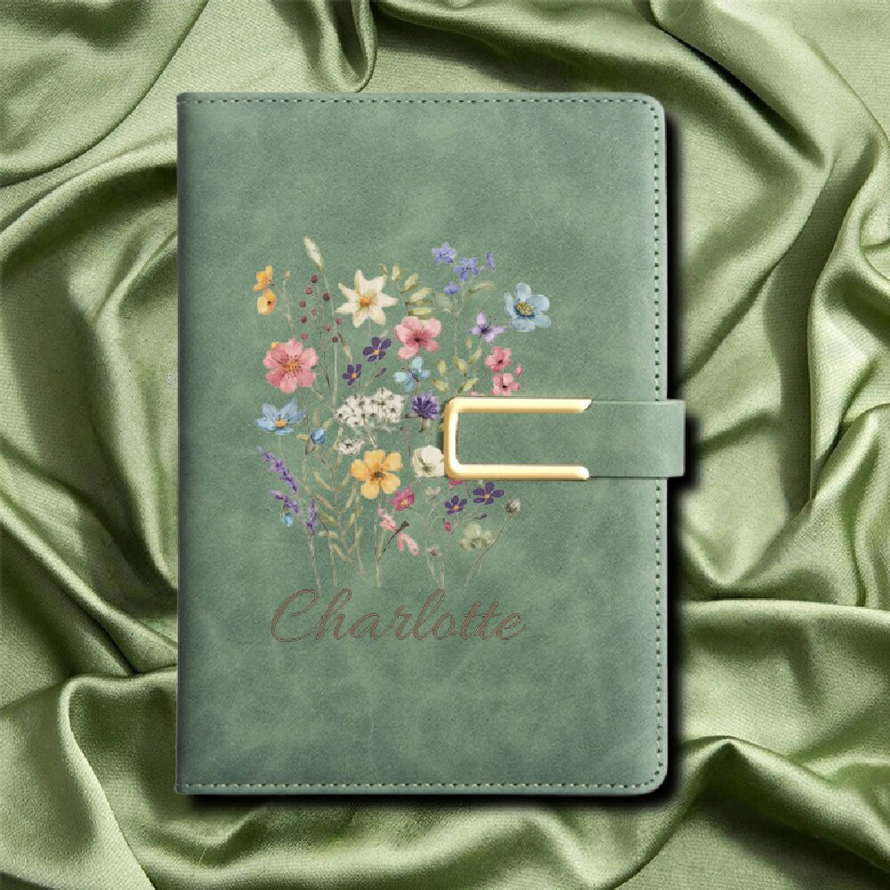 A5 Floral Monogram Custom Name - Leather Work Notepad 评论和价格