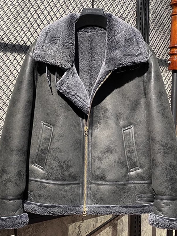 Men Winter Warm Wool Lining Sh - Leather Work Jacket With Hood 评论和价格