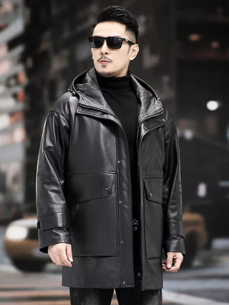 Winter Men Warm Work Down Jack - Leather Work Jacket With Hood 评论和价格
